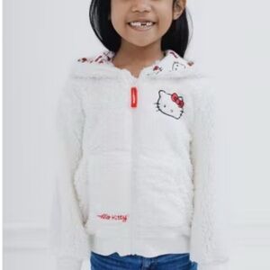 Hello Kitty Fleece White Zip Up Girls Hooded Jacket New Size 7/8
